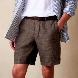 GOOD MAN BRAND Army Green Linen Blend Flat Front Chino‎ Shorts Men's Size L